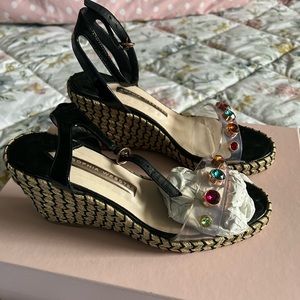 Sophia Webster Dina Wedge Espadrilles Black Multicolor size 37 EUC